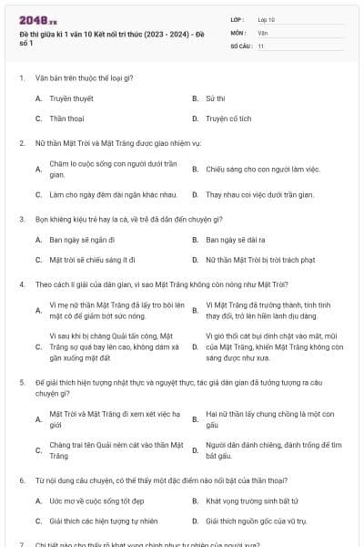 Đề thi giữa kì 1 văn 10 Kết nối tri thức (2023 - 2024) - Đề số 1
