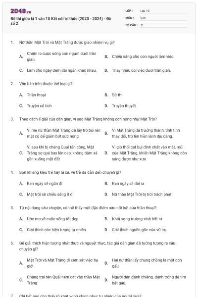 Đề thi giữa kì 1 văn 10 Kết nối tri thức (2023 - 2024) - Đề số 2