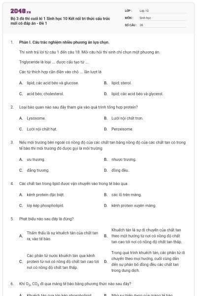 Bộ 3 đề thi cuối kì 1 Sinh học 10 Kết nối tri thức cấu trúc mới có đáp án - Đề 1