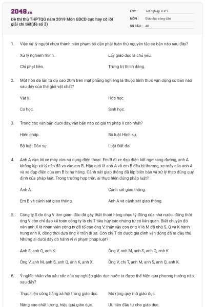 Đề thi thử THPTQG năm 2019 Môn GDCD cực hay có lời giải chi tiết(đề số 3)
