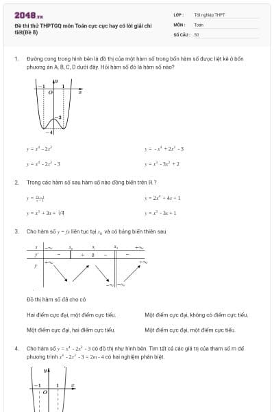 Đề thi thử THPTGQ môn Toán cực cực hay có lời giải chi tiết(Đề 8)