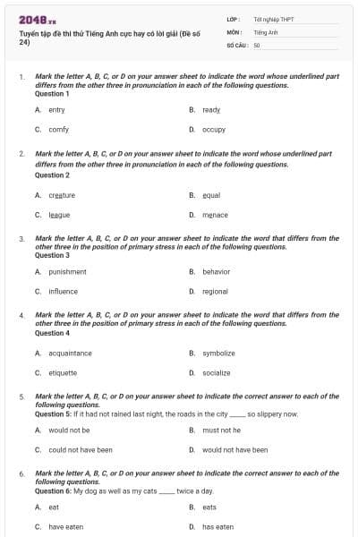 Tuyển tập đề thi thử Tiếng Anh cực hay có lời giải (Đề số 24)