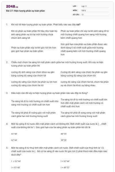 Bài 27: Hiện tượng phản xạ toàn phần