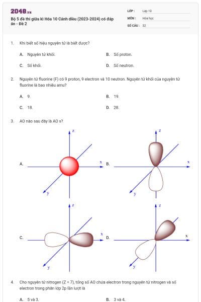 Bộ 5 đề thi giữa kì Hóa 10 Cánh diều (2023-2024) có đáp án - Đề 2