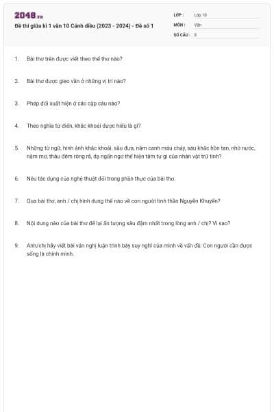 Đề thi giữa kì 1 văn 10 Cánh diều (2023 - 2024) - Đề số 1