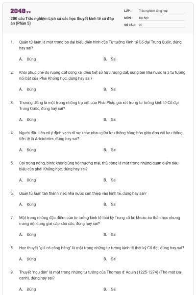 200 câu Trắc nghiệm Lịch sử các học thuyết kinh tế có đáp án (Phần 5)