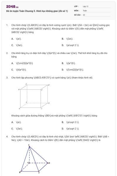 Đề ôn luyện Toán Chương 5. Hình học không gian (đề số 1)