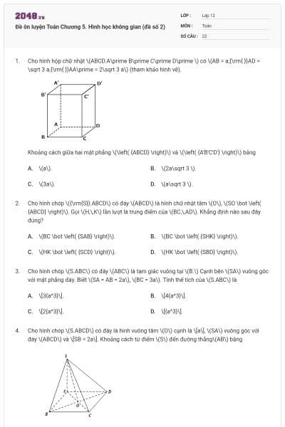 Đề ôn luyện Toán Chương 5. Hình học không gian (đề số 2)