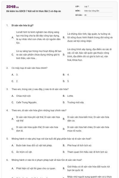 Đề kiểm tra GDCD 7 Kết nối tri thức Bài 2 có đáp án