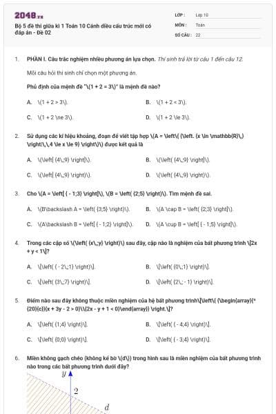 Bộ 5 đề thi giữa kì 1 Toán 10 Cánh diều cấu trúc mới có đáp án - Đề 02