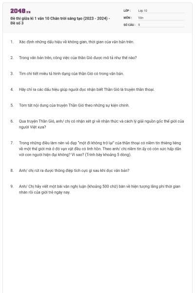 Đề thi giữa kì 1 văn 10 Chân trời sáng tạo (2023 - 2024) - Đề số 3