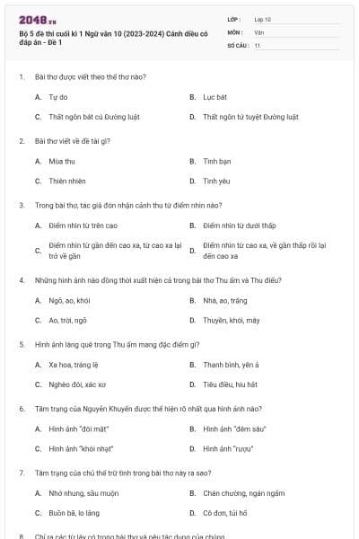 Bộ 5 đề thi cuối kì 1 Ngữ văn 10 (2023-2024) Cánh diều có đáp án - Đề 1