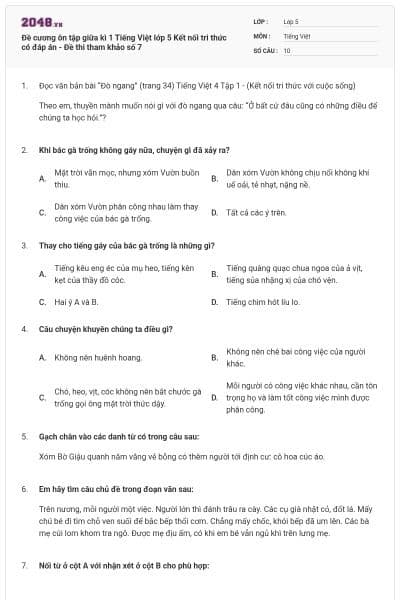 Đề cương ôn tập giữa kì 1 Tiếng Việt lớp 5 Kết nối tri thức có đáp án - Đề thi tham khảo số 7