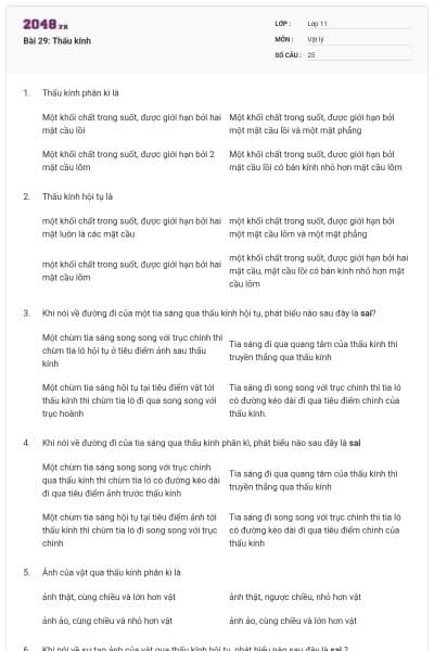 Bài 29: Thấu kính