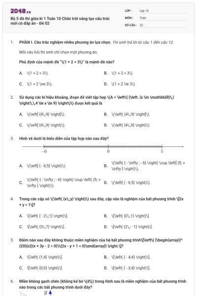 Bộ 5 đề thi giữa kì 1 Toán 10 Chân trời sáng tạo cấu trúc mới có đáp án - Đề 02