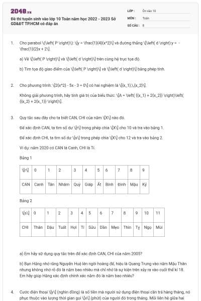 Đề thi tuyển sinh vào lớp 10 Toán năm học 2022 - 2023 Sở GD&ĐT TP.HCM có đáp án