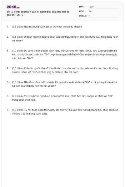 Bộ 10 đề thi cuối kỳ 1 Văn 11 Cánh diều cấu trúc mới có đáp án - Đề 10