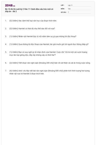 Bộ 10 đề thi cuối kỳ 2 Văn 11 Cánh diều cấu trúc mới có đáp án - Đề 2