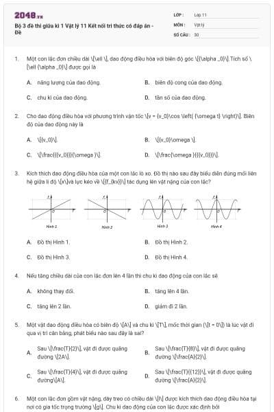 Bộ 3 đề thi giữa kì 1 Vật lý 11 Kết nối tri thức có đáp án - Đề