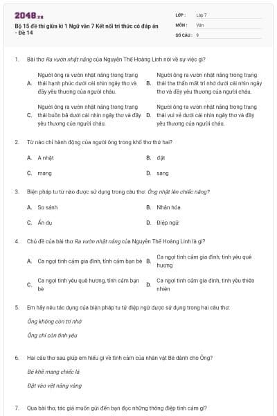 Bộ 15 đề thi giữa kì 1 Ngữ văn 7 Kết nối tri thức có đáp án - Đề 14