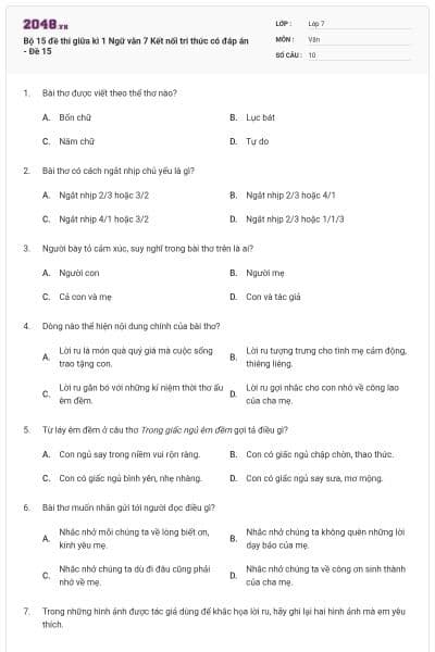 Bộ 15 đề thi giữa kì 1 Ngữ văn 7 Kết nối tri thức có đáp án - Đề 15