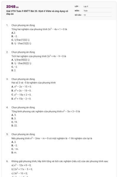 Giải VTH Toán 9 KNTT Bài 20. Định lí Viète và ứng dụng có đáp án