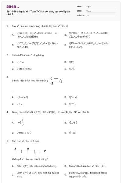 Bộ 10 đề thi giữa kì 1 Toán 7 Chân trời sáng tạo có đáp án - Đề 8