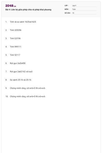 Bài 4: Liên hệ giữa phép chia và phép khai phương