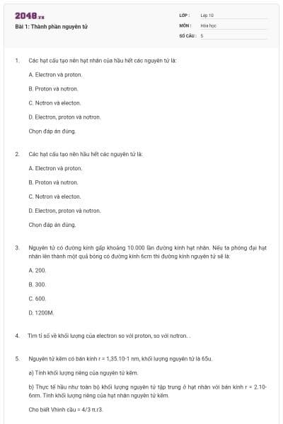 Bài 1: Thành phần nguyên tử