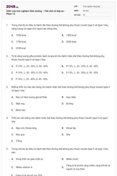550+ câu trắc nghiệm Dinh dưỡng – Tiết chế có đáp án - Phần 13