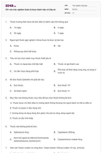 20+ câu trắc nghiệm Quản lý dược bệnh viện có đáp án