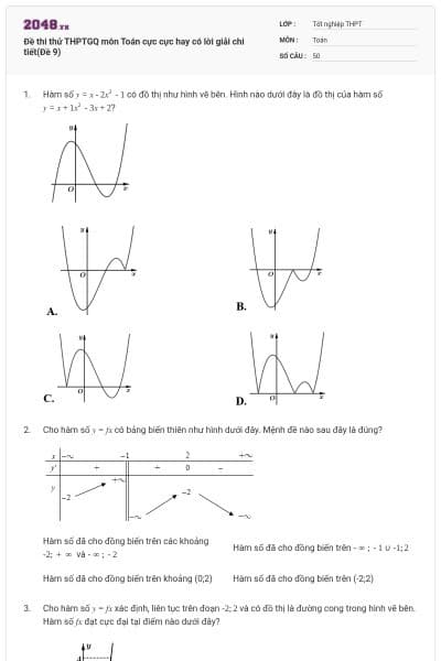Đề thi thử THPTGQ môn Toán cực cực hay có lời giải chi tiết(Đề 9)