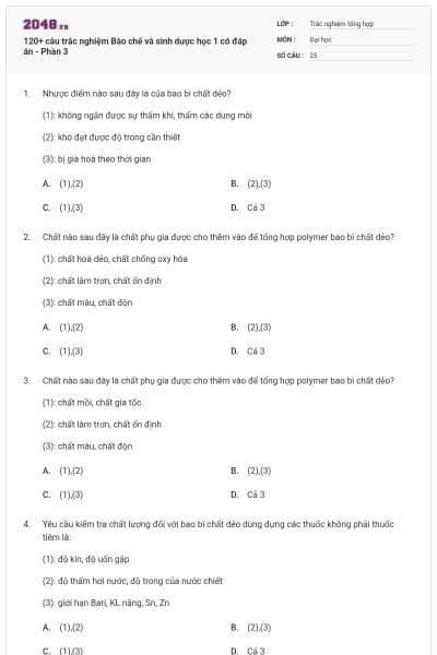 120+ câu trắc nghiệm Bào chế và sinh dược học 1 có đáp án - Phần 3