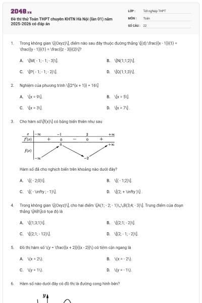 Đề thi thử Toán THPT chuyên KHTN Hà Nội (lần 01) năm 2025-2026 có đáp án