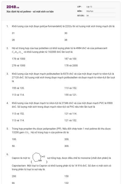 Xác định hệ số polime - số mắt xích cơ bản