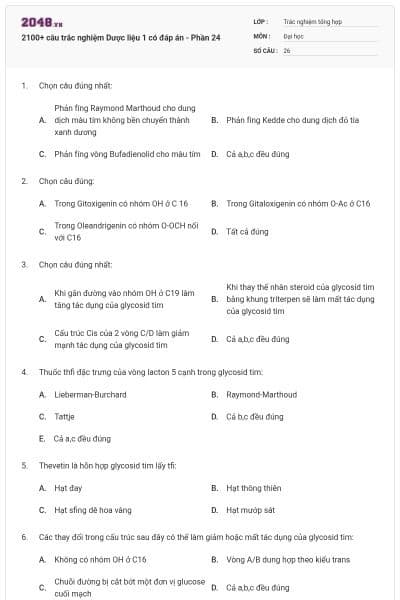 2100+ câu trắc nghiệm Dược liệu 1 có đáp án - Phần 24