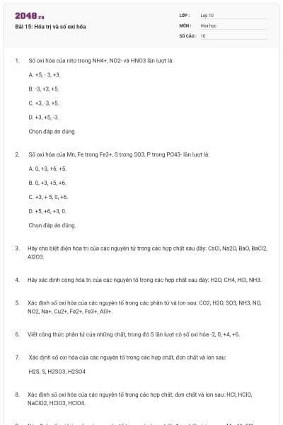 Bài 15: Hóa trị và số oxi hóa