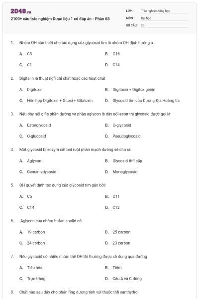 2100+ câu trắc nghiệm Dược liệu 1 có đáp án - Phần 63