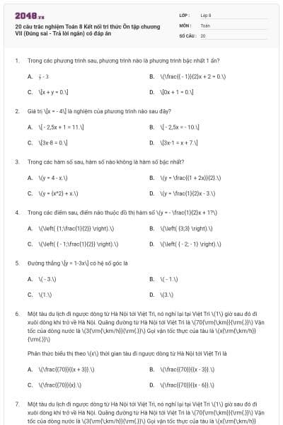 20 câu trắc nghiệm Toán 8 Kết nối tri thức Ôn tập chương VII (Đúng sai - Trả lời ngắn) có đáp án