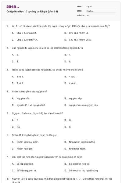 Ôn tập Hóa Học 10 cực hay có lời giải (đề số 4)