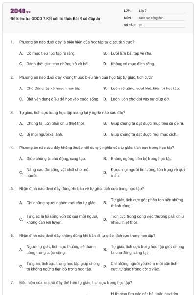 Đề kiểm tra GDCD 7 Kết nối tri thức Bài 4 có đáp án