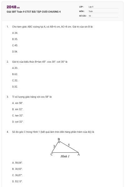 Giải SBT Toán 9 CTST BÀI TẬP CUỐI CHƯƠNG 4