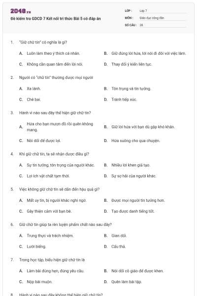 Đề kiểm tra GDCD 7 Kết nối tri thức Bài 5 có đáp án