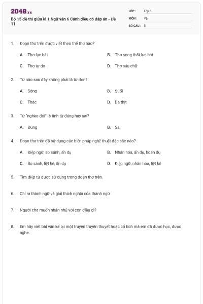 Bộ 15 đề thi giữa kì 1 Ngữ văn 6 Cánh diều có đáp án - Đề 11