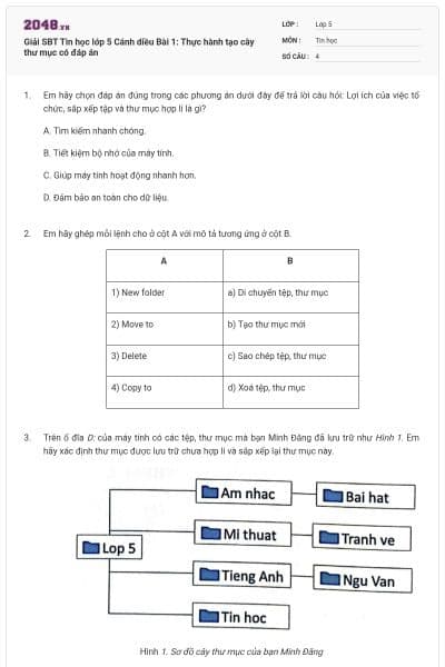 Giải SBT Tin học lớp 5 Cánh diều Bài 1: Thực hành tạo cây thư mục có đáp án