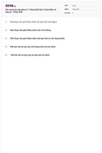 Đề cương ôn tập giữa kì 1 Tiếng Việt lớp 5 Cánh diều có đáp án - Phần Viết