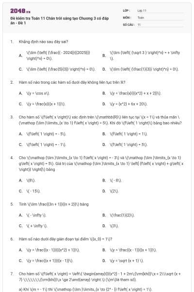 Đề kiểm tra Toán 11 Chân trời sáng tạo Chương 3 có đáp án - Đề 1