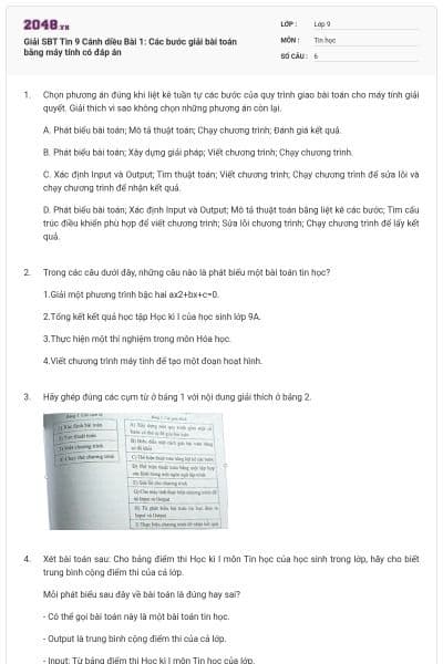 Giải SBT Tin 9 Cánh diều Bài 1: Các bước giải bài toán bằng máy tính có đáp án