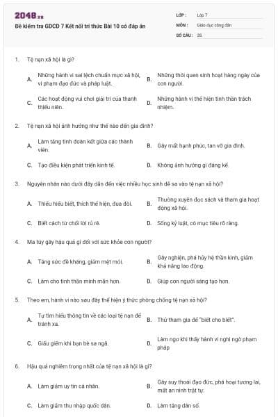 Đề kiểm tra GDCD 7 Kết nối tri thức Bài 10 có đáp án