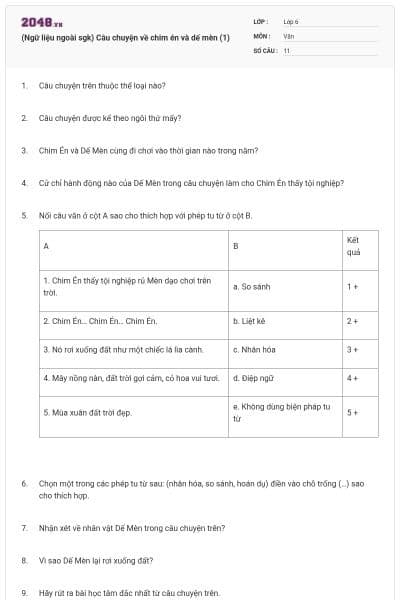 (Ngữ liệu ngoài sgk) Câu chuyện về chim én và dế mèn (1)